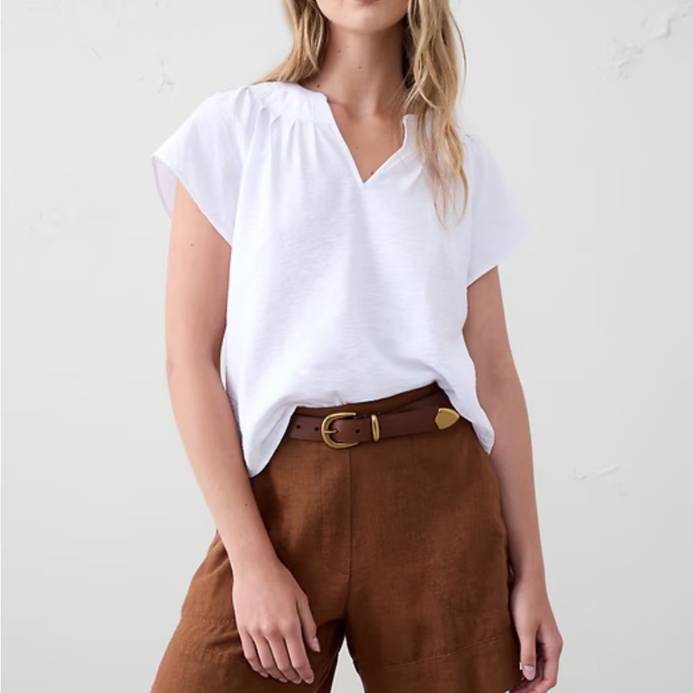 Jonathan Simkhai ivory Short Sleeve V-Neck Top
